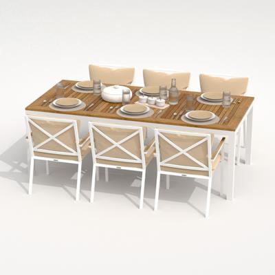 Обеденная группа IDEAL PATIO Обеденная группа  ТЕЛЛА ФЕСТА плюс каркас белый / стол тик 200 / ткань бежевая арт. TLL.2025220