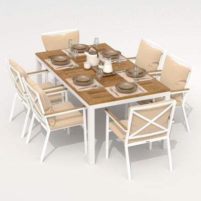 Обеденная группа IDEAL PATIO Обеденная группа  ТЕЛЛА ФЕСТА плюс каркас белый / стол тик 180 / ткань бежевая арт. TLL.2025218