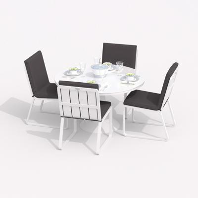 Обеденная группа IDEAL PATIO Обеденная группа ДИВА ГИРА  каркас белый / стол стекло диа 110 / ткань антрацит арт. DVA.2023511