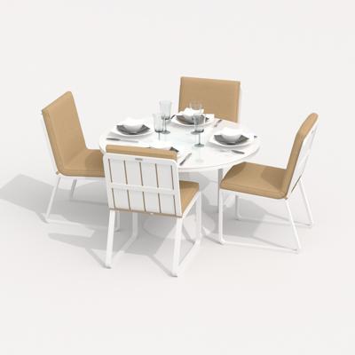 Обеденная группа IDEAL PATIO Обеденная группа ДИВА ГИРА  каркас белый / стол стекло диа 110 / ткань бежевая арт. DVA.2023211