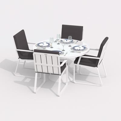 Обеденная группа IDEAL PATIO Обеденная группа ДИВА АЛЬБА  каркас белый / стол стекло диа 110 / ткань антрацит арт. DVA.2022511