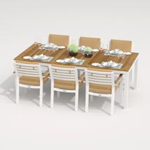 Обеденная группа IDEAL PATIO Обеденная группа TELLA  BONTA каркас белый / стол тик 220 / ткань бежевая арт. TLL.2021222