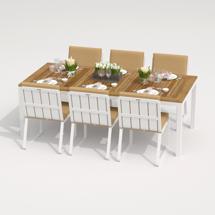 Обеденная группа IDEAL PATIO Обеденная группа TELLA  GIRA  каркас белый / стол тик 200 / ткань бежевая арт. TLL.2023220