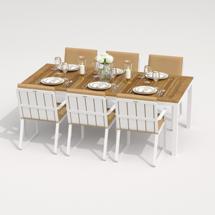 Обеденная группа IDEAL PATIO Обеденная группа TELLA ALBA каркас белый / стол тик 200 / ткань бежевая арт. TLL.2022220