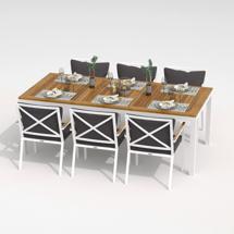 Обеденная группа IDEAL PATIO Обеденная группа  ТЕЛЛА ФЕСТА плюс каркас белый / стол тик 200 / ткань антрацит арт. TLL.2025520