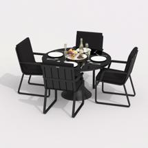 Обеденная группа IDEAL PATIO Обеденная группа ДИВА АЛЬБА  каркас карбон / стол стекло диа 110 / ткань черная арт. DVA.2012611