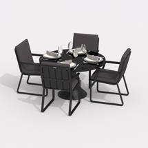 Обеденная группа IDEAL PATIO Обеденная группа ДИВА АЛЬБА  каркас карбон / стол стекло диа 110 / ткань антрацит арт. DVA.2012511