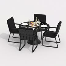 Обеденная группа IDEAL PATIO Обеденная группа ДИВА АЛЬБА  каркас карбон / стол стекло диа 110 / ткань черная арт. DVA.2012611