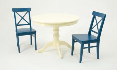 Обеденная группа ZiP-mebel Обеденная группа Брамос К 100 слоновая кость со стульями Ингольф синий арт. F001001S00X2R100749B00