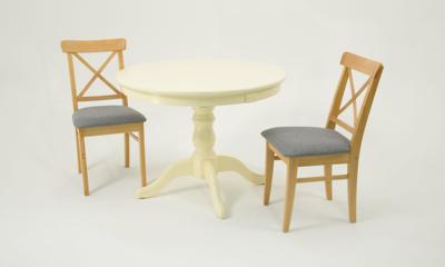 Обеденная группа ZiP-mebel Обеденная группа Брамос К 100 слоновая кость со стульями Ингольф натур рогожка серый арт. F001001S00X2R101752N01