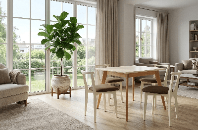 Обеденная группа ZiP-mebel Стол Сканди М 100 натур/слоновая кость со стульями Франк слоновая кость велюр коричневый арт. F404111NUSX2R101709S04