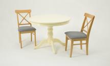 Обеденная группа ZiP-mebel Обеденная группа Брамос К 100 слоновая кость со стульями Ингольф натур рогожка серый арт. F001001S00X2R101752N01