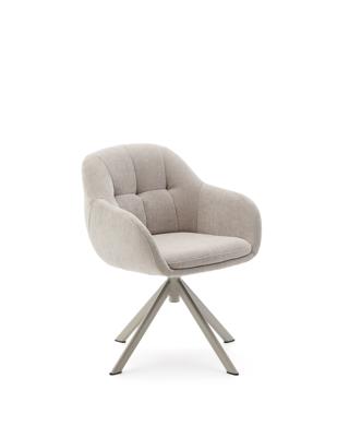 Офисное кресло La Forma (ех Julia Grup) Dorina Вращающееся кресло из бежевого шенилла и стальными бежевыми ножками арт. 218521