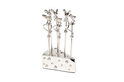 Подарок Garda Decor 95IM-2444 Шпажки на подставке "Мыши" 6шт. нерж. сталь 9*6*13см арт. 95IM-2444