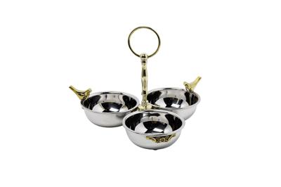 Подарок Garda Decor 95IM-0099 Менажница "Птицы (Birds)" 3 чаши н/ж сталь d21*17см арт. 95IM-0099