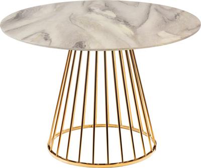 Стол Bradexhome Стол Liverpool диам.100см, керамогранит белый мрамор с золотистыми ножками арт. FR 1059