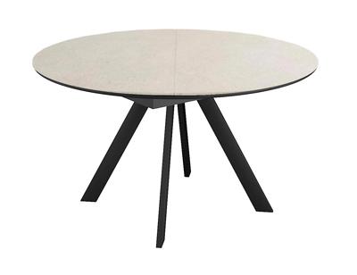 Стол DikLine SKC120 d1200 Керамика Krater Perla (бежевый матовый)/подстолье черное/опоры черные арт. 00-00085076