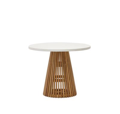 Стол La Forma (ех Julia Grup) Alcaufar Круглый уличный стол из массива тикового дерева и белого цемента Ø 90 см арт. 191472
