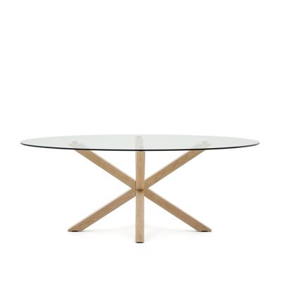 Стол La Forma (ех Julia Grup) Овальный стол ARYA Argo из прозрачного стекла и стали с эффектом дерева 200x100 арт. 196826