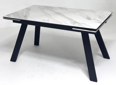 Стол М-СИТИ Стол МОРИС-2 140 БЕЛЫЙ МРАМОР АКТИВНЫЙ , керамика / Черный каркас, М-City арт. 480M06052