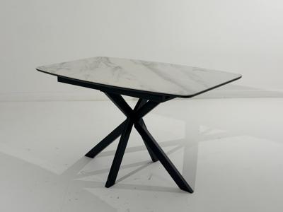 Стол М-СИТИ Стол АРИЗОНА 130 цвет БЕЛЫЙ МРАМОР АКТИВНЫЙ, керамика / Черный каркас арт. 480M06207