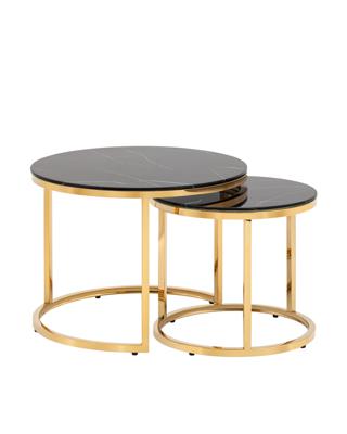 Стол Stool Group Набор журнальных столиков Селена 60 и 45 см стекло черный мрамор сталь золото арт. УТ000036342