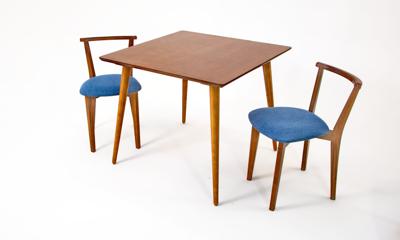 Стол ZiP-mebel Стол Монте М 100 орех со стульями Франк орех рогожка синий арт. F404144W00X2R101709W03