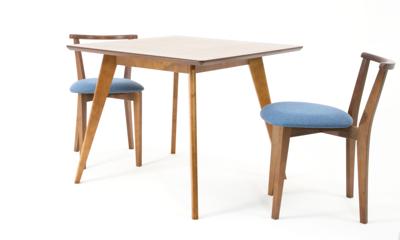 Стол ZiP-mebel Стол Сканди М 100 орех со стульями Франк орех рогожка синий арт. F404114W00X2R101709W03