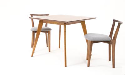 Стол ZiP-mebel Стол Сканди М 100 орех со стульями Франк орех рогожка серый арт. F404114W00X2R101706W01