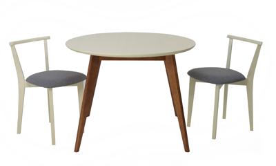 Стол ZiP-mebel Стол Сканди К 90 орех/слоновая кость со стульями Франк слоновая кость рогожка серый арт. F004111WUSX2R101709S01