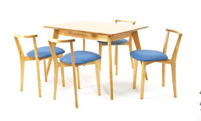 Стол ZiP-mebel Стол Сканди 120 натур со стульями Франк натур рогожка синий арт. F514106N00X4R100701N03