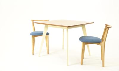 Стол ZiP-mebel Стол Сканди М 100 слоновая кость/натур со стульями Франк натур рогожка синий арт. F404113SUNX2R101708N03