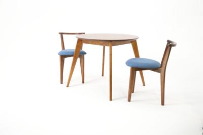 Стол ZiP-mebel Стол Сканди К 100 орех со стульями Франк орех рогожка синий арт. F004105W00X2R101709W03
