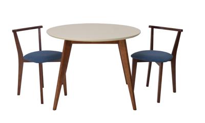 Стол ZiP-mebel Стол Сканди К 90 орех/слоновая кость со стульями Франк орех рогожка синий арт. F004111WUSX2R101709W03
