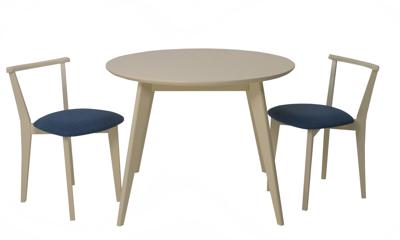 Стол ZiP-mebel Стол Сканди К 90 слоновая кость со стульями Франк слоновая кость рогожка синий арт. F004110S00X2R101709S03