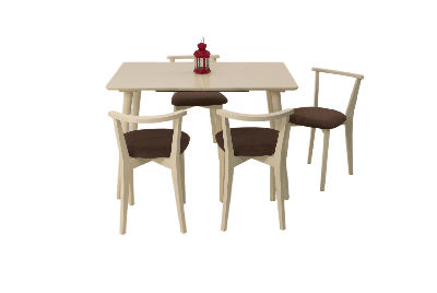 Стол ZiP-mebel Стол Монте 120 слоновая кость со стульями Франк слоновая кость велюр коричневый арт. F514130S00X4R100709S04