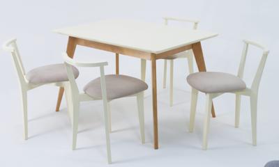 Стол ZiP-mebel Стол Сканди 120 натур/слоновая кость со стульями Франк слоновая кость велюр бежевый арт. F514102NUSX4R101709S02