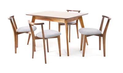 Стол ZiP-mebel Стол Сканди 120 орех со стульями Франк Орех рогожка серый арт. F514105W00X4R101706W01