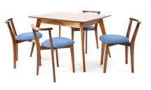 Стол ZiP-mebel Стол Сканди 120 орех со стульями Франк Орех рогожка синий арт. F514105W00X4R101709W03