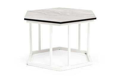 Стол журнальный 4SIS "Женева" интерьерный стол из HPL шестиугольный, D50, H35, цвет "мрамор пепел", каркас из стали белый муар арт. BC658-50-50--St-GEN(W Mua)