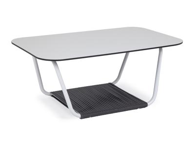 Стол журнальный 4SIS "Гранада" журнальный стол 90х60см из HPL, цвет "молочный", каркас белый муар, роуп темно-серый круглый арт. WHITE-90-60-Al-GRA(RAL9016MUA)-4sis D-grey