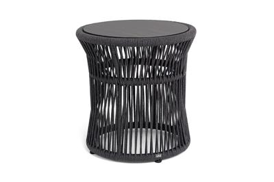 Стол журнальный 4SIS "Романо" журнальный стол из HPL круглый Ø45 H47, каркас из алюминия черный муар, цвет "черный мрамор", роуп темно серый круглый арт. J689-5-D45H47-ROM-Al-RAL9005Mua-D-grey-4sis