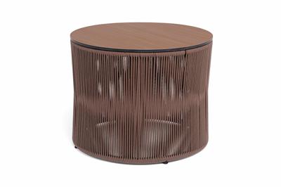 Стол журнальный 4SIS "Авиньон" журнальный стол из HPL круглый Ø70 H55, каркас из алюминия коричневый (RAL8016) муар, цвет "дуб", роуп коричневый круглый арт. OAK-D70H55-AVI-Al-RAL8016Mua-brown-4sis