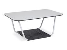 Стол журнальный 4SIS "Гранада" журнальный стол 90х60см из HPL, цвет "молочный", каркас белый муар, роуп темно-серый круглый арт. WHITE-90-60-Al-GRA(RAL9016MUA)-4sis D-grey