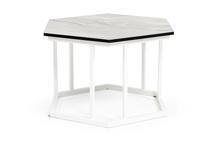 Стол журнальный 4SIS "Женева" интерьерный стол из HPL шестиугольный, D50, H35, цвет "мрамор пепел", каркас из стали белый муар арт. BC658-50-50--St-GEN(W Mua)