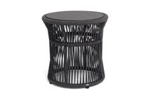 Стол журнальный 4SIS "Романо" журнальный стол из HPL круглый Ø45 H47, каркас из алюминия черный муар, цвет "черный мрамор", роуп темно серый круглый арт. J689-5-D45H47-ROM-Al-RAL9005Mua-D-grey-4sis