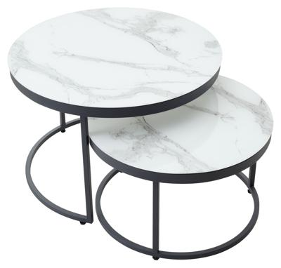 Стол журнальный М-СИТИ Журнальный столик Эрвин (комплект) Белый мрамор, стекло/ каркас графит арт. 480M04475