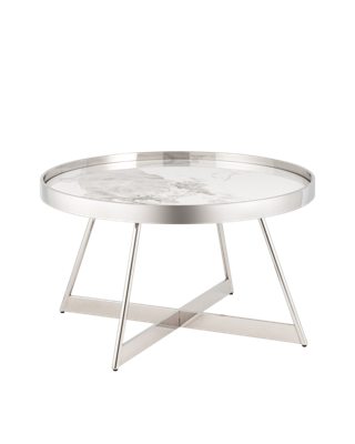 Стол журнальный Stool Group Журнальный столик Гера 80*80см белая керамика сталь серебро арт. УТ000039403