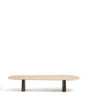 Столик La Forma (ех Julia Grup) Журнальный столик Pirita из бежевого травертина с ножками из дуба с темной отделкой, 147 x 65 см арт. 503840