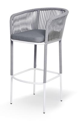 Стул 4SIS "Марсель" стул барный плетеный из роупа, каркас из стали светло-серый (RAL7035) муар, роуп светло-серый круглый, ткань светло-серая арт. MAR-BCH-st001 RAL7035 Mua H-grey(H-gray)